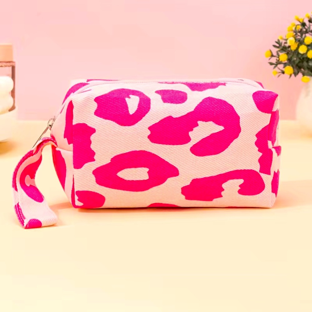 Cosmetic Bag Pink Leopard Print Make Up Brushes Travel